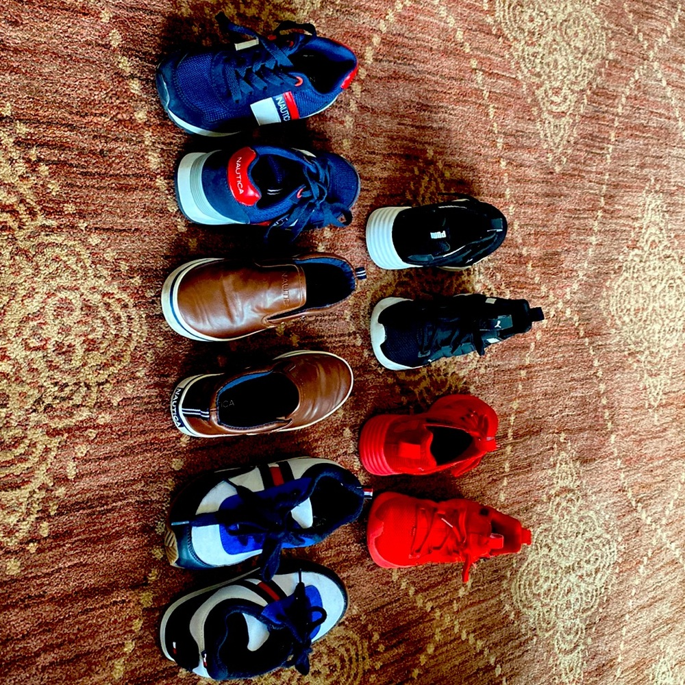 5 pairs of Boys size 13 sneakers. Various brands